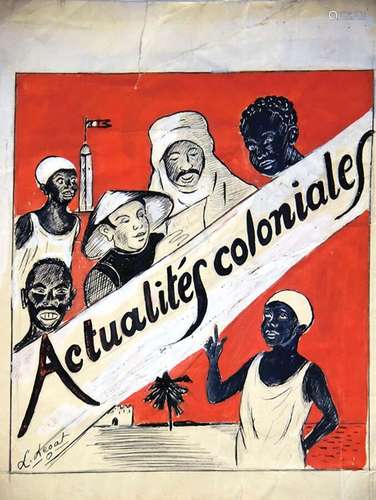 Amitiés Coloniales gouache signée L. Kegat    Gouache signée...