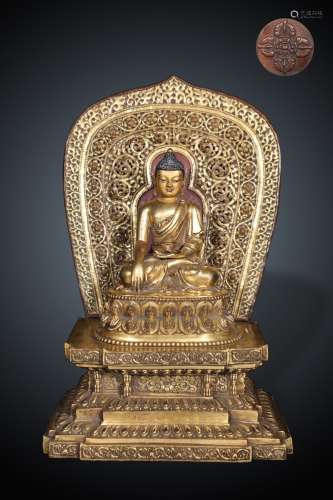 精铸铜胎鎏金释迦牟尼佛坐像