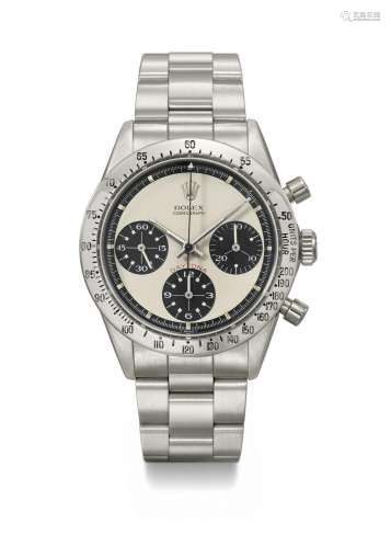 ROLEX. A RARE AND ATTRACTIVE STAINLESS STEEL CHRONOGRAPH WRI...