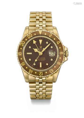 ROLEX. AN ATTRACTIVE 18K GOLD AUTOMATIC DUAL TIME WRISTWATCH...