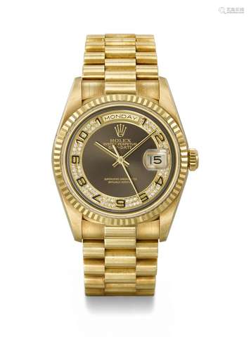 ROLEX. A RARE AND ATTRACTIVE 18K GOLD AND DIAMOND-SET AUTOMA...