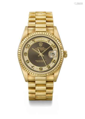 ROLEX. A RARE AND ATTRACTIVE 18K GOLD AND DIAMOND-SET AUTOMA...