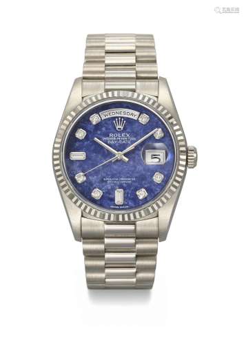 ROLEX. A RARE AND HIGHLY ATTRACTIVE 18K WHITE GOLD AND DIAMO...