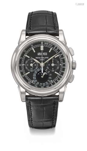 PATEK PHILIPPE. A VERY RARE PLATINUM PERPETUAL CALENDAR CHRO...