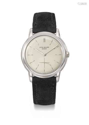 PATEK PHILIPPE. AN EXTREMELY RARE AND ELEGANT PLATINUM AUTOM...