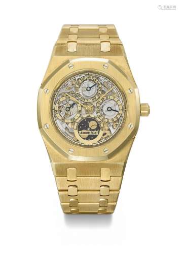 AUDEMARS PIGUET. A VERY RARE AND ATTRACTIVE 18K GOLD SKELETO...