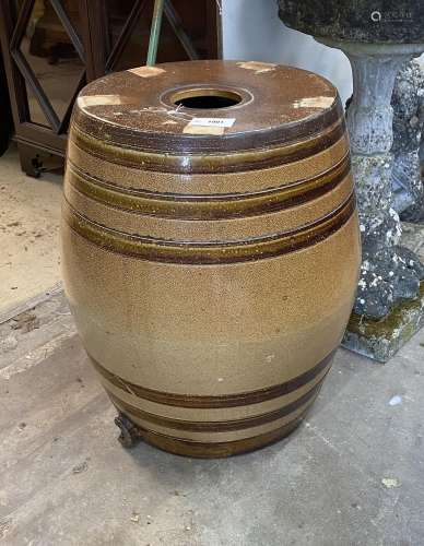 A large Victorian Doulton Lambeth salt glazed barrel, diamet...