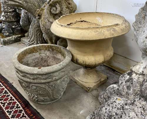 An earthenware campana garden urn, diameter 45cm, height 42c...