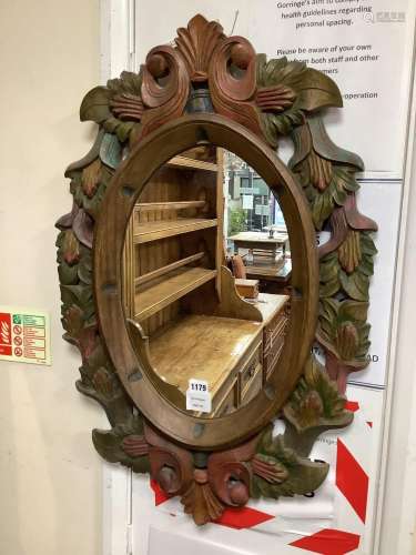 A Victorian style oval polychrome carved wood mirror width 5...