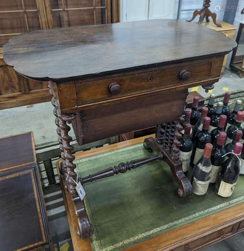 A 19th century Continental rosewood work table on spiral tur...