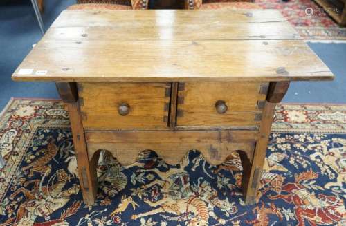 An 18th century style French Provincial fruitwood two drawer...