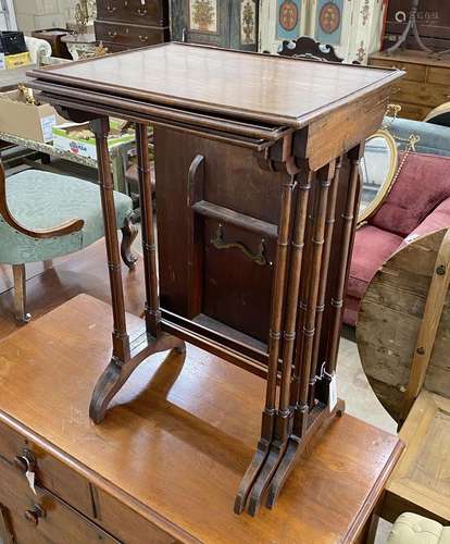 A nest of three Edwardian rectangular mahogany tea tables, w...