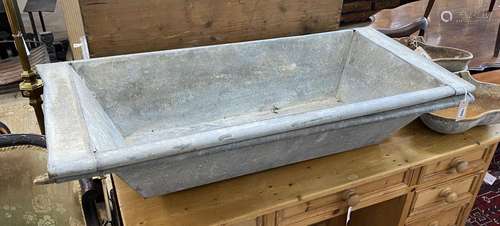 A pair of vintage rectangular galvanised troughs, width 111c...