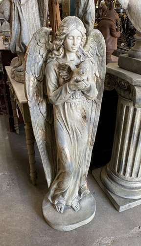 A fibre clay parcel gilt Angel and Dove garden ornament, hei...