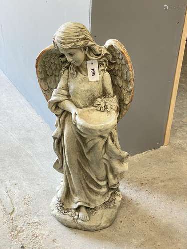 A fibre clay parcel gilt Angel garden birdbath, height 79cm