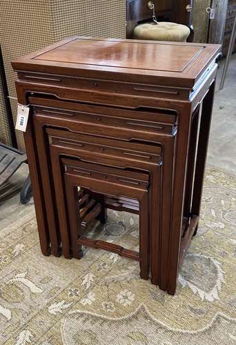 A quartetto of rectangular Chinese hardwood tea tables, widt...