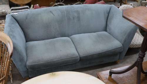 A large contemporary turquoise fabric sofa, length 230cm, de...