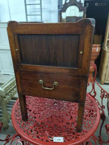A George III mahogany tray top tambour bedside cabinet, widt...