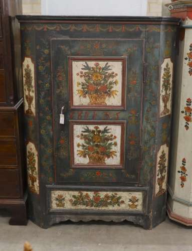 An early 19th century Tyrolean green painted pine armoire, w...