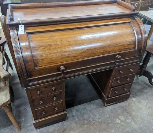 A Victorian walnut cylinder bureau, width 120cm, depth 62cm,...