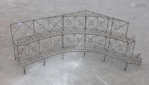 A wirework three tier corner pot stand, width 154cm, depth 1...