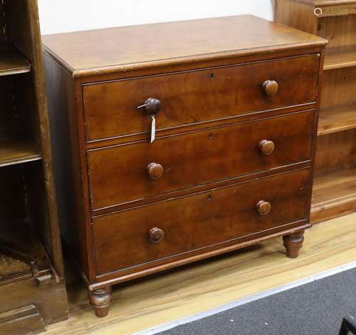 A Victorian mahogany three drawer chest of drawers, width 93...