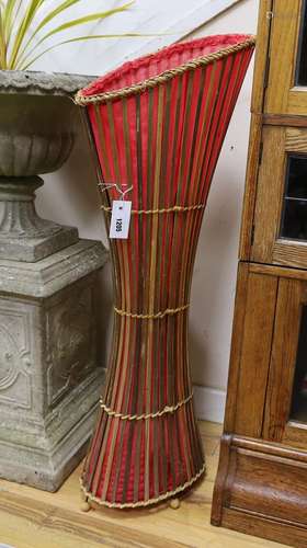 A 1960s cane and split bamboo floor lamp, height 100cm