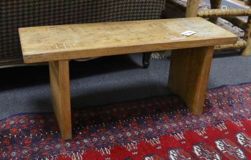 A Cotswold style small oak bench stamped W H Pinner, width 7...
