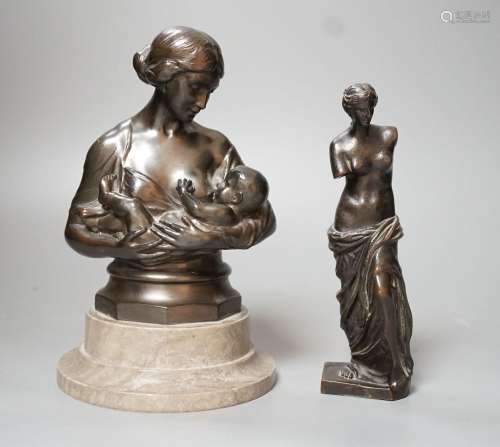 A bronze figure of the Venus de Milo, 16cm, together with an...