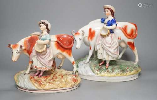 Two 19th century Staffordshire milk maid groups - tallest 24...