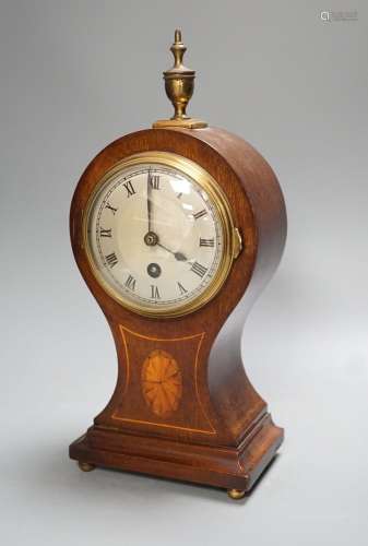 An Edwardian mahogany inlaid satinwood balloon timepiece - 3...