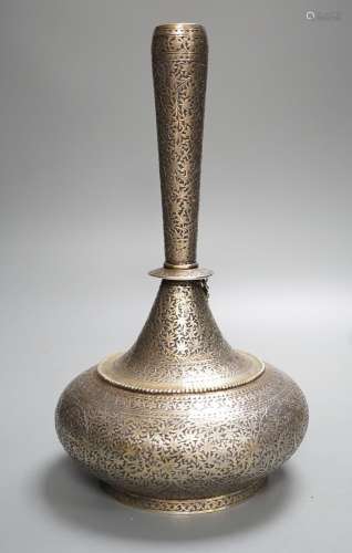 A 19th century North Indian silver surahi with engraved shaw...