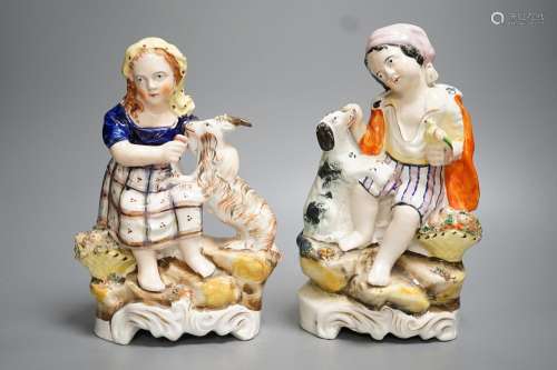 A pair of Victorian Staffordshire child and animal groups - ...