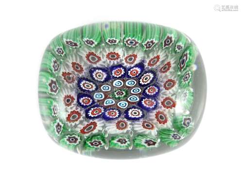 An unusual rectangular millefiori glass paperweight, probabl...