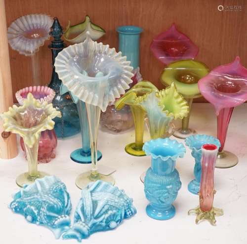 A selection of various art glass including a pair of cranber...
