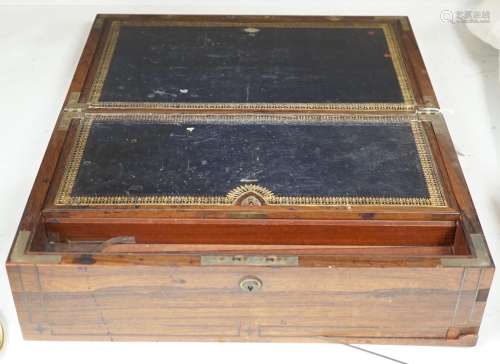 A Victorian rosewood veneered and brass strung writing slope...