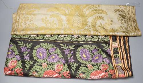 A 19th century Lyon silk stole and similar silk damask stole