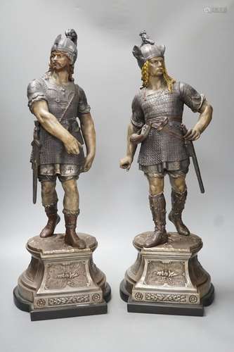 A pair of spelter figures of warriors - 54cm high