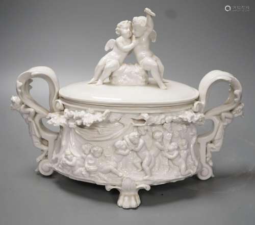 A Capodimonte style porcelain dish and cover - 22cm high