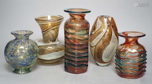 Five Medina art glass vases - tallest 20cm