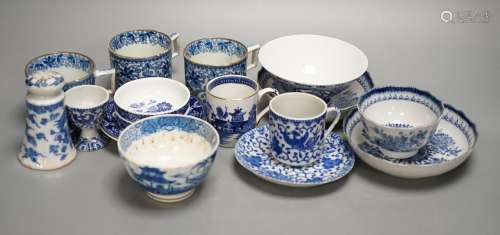 Mixed blue and white tableware including Burleigh ware, Wood...