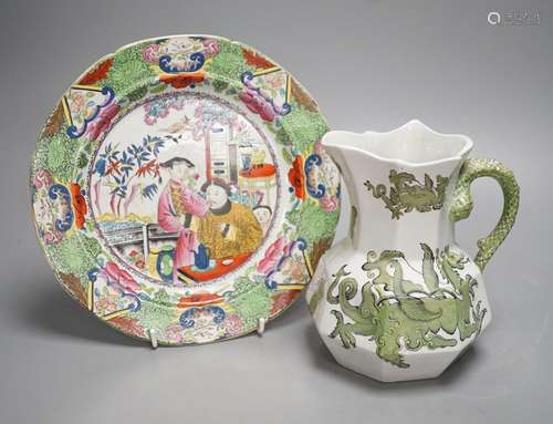 An early 19th century Masons ironstone plate and a hydra jug...