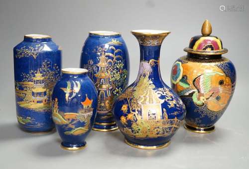 A group of Carlton ware blue ground chinoiserie lustre vases...