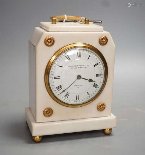 A Camerer Kuss marble and ormolu mantel clock, lion mark to ...