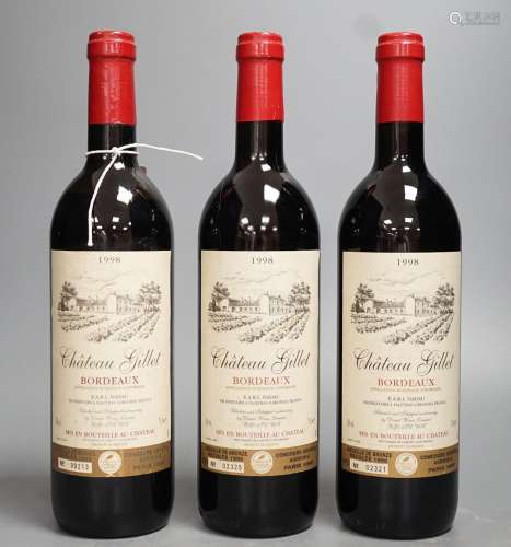 Three bottles of Chateau Gillet, 1998