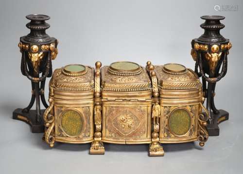 A French gilt metal casket inset with reverse painted glass ...