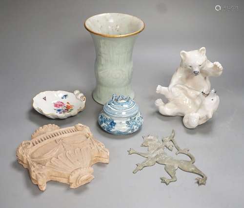 A Royal Copenhagen group of polar bears, a Meissen floral pa...