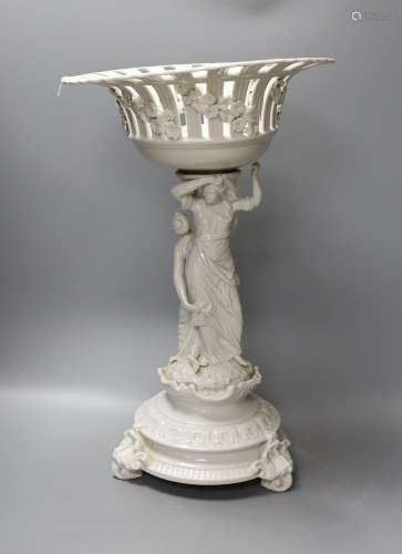 A Continental white glazed porcelain centrepiece bowl modell...