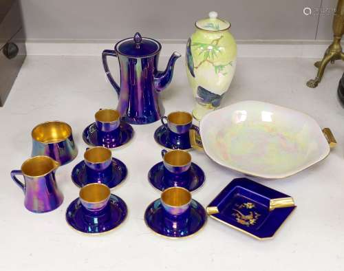 A Carlton ware lustre coffee set for six, two handled bowl, ...