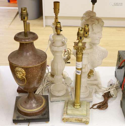 A selection of assorted table lamps including a sphinx-ed ba...